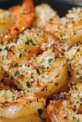 Air fryer garlic parmesan shrimp served in a bowl with herbs