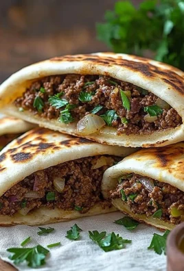 Delicious Arayes - Lebanese stuffed pita with spiced meat