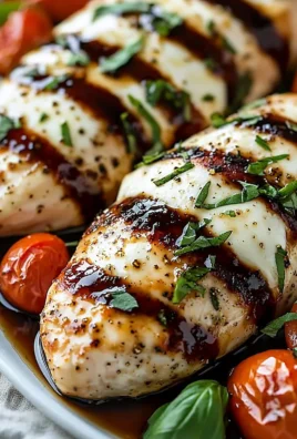 Balsamic baked chicken breast topped with melted mozzarella cheese