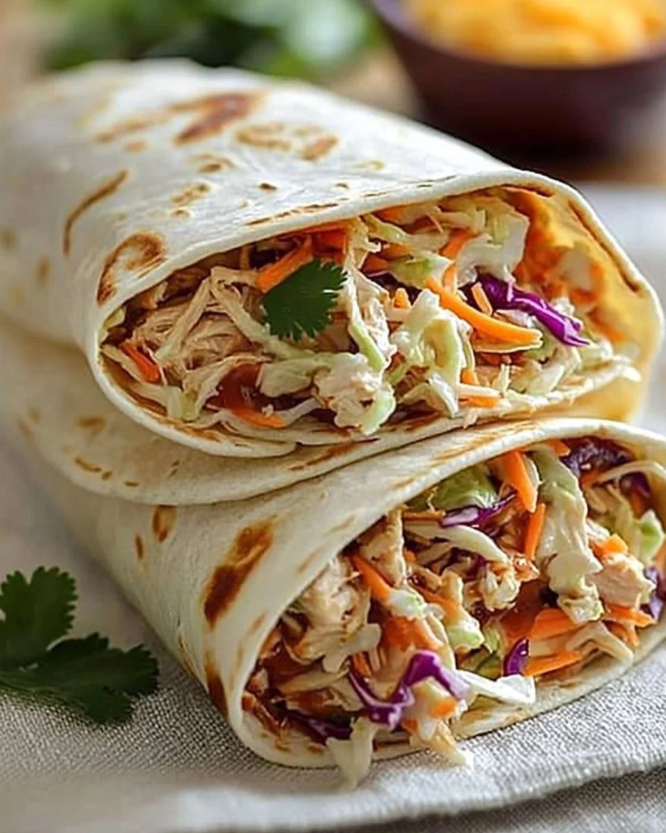 BBQ chicken coleslaw wraps served in a fresh lettuce leaf