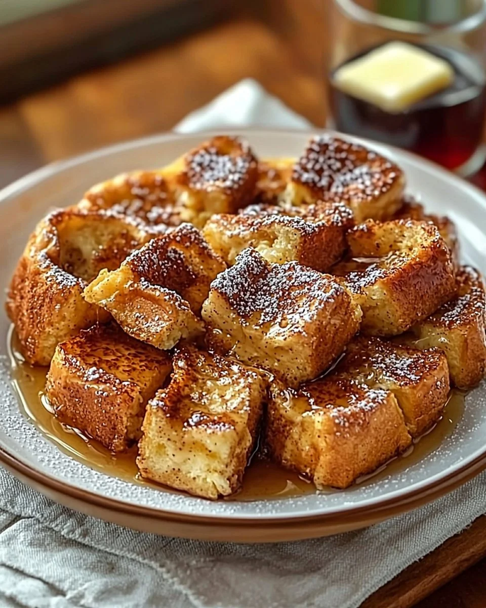 Delicious French toast casserole baked to perfection, topped with fresh berries.