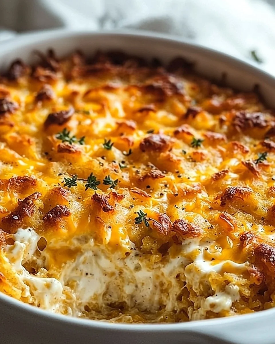 Classic Breakfast Hashbrown Casserole baked with cheese and eggs