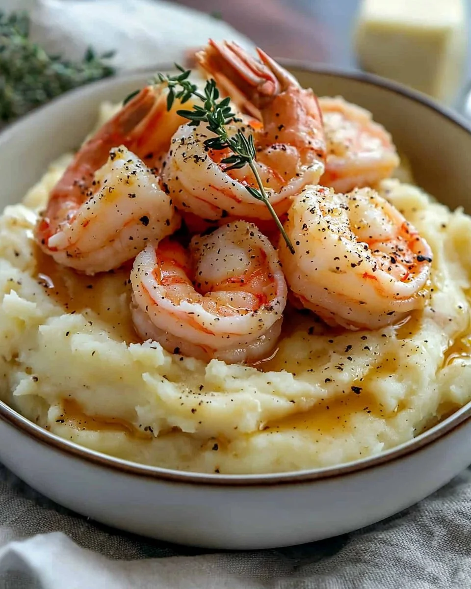Creamy Garlic Shrimp Over Mashed Potatoes