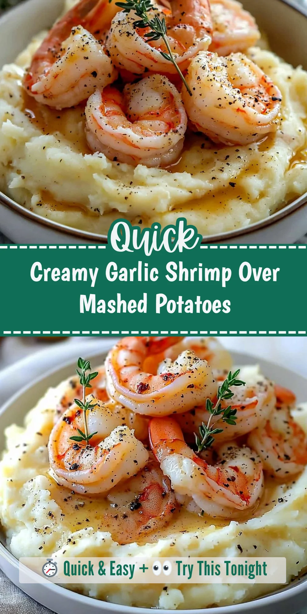 Creamy Garlic Shrimp Over Mashed Potatoes
