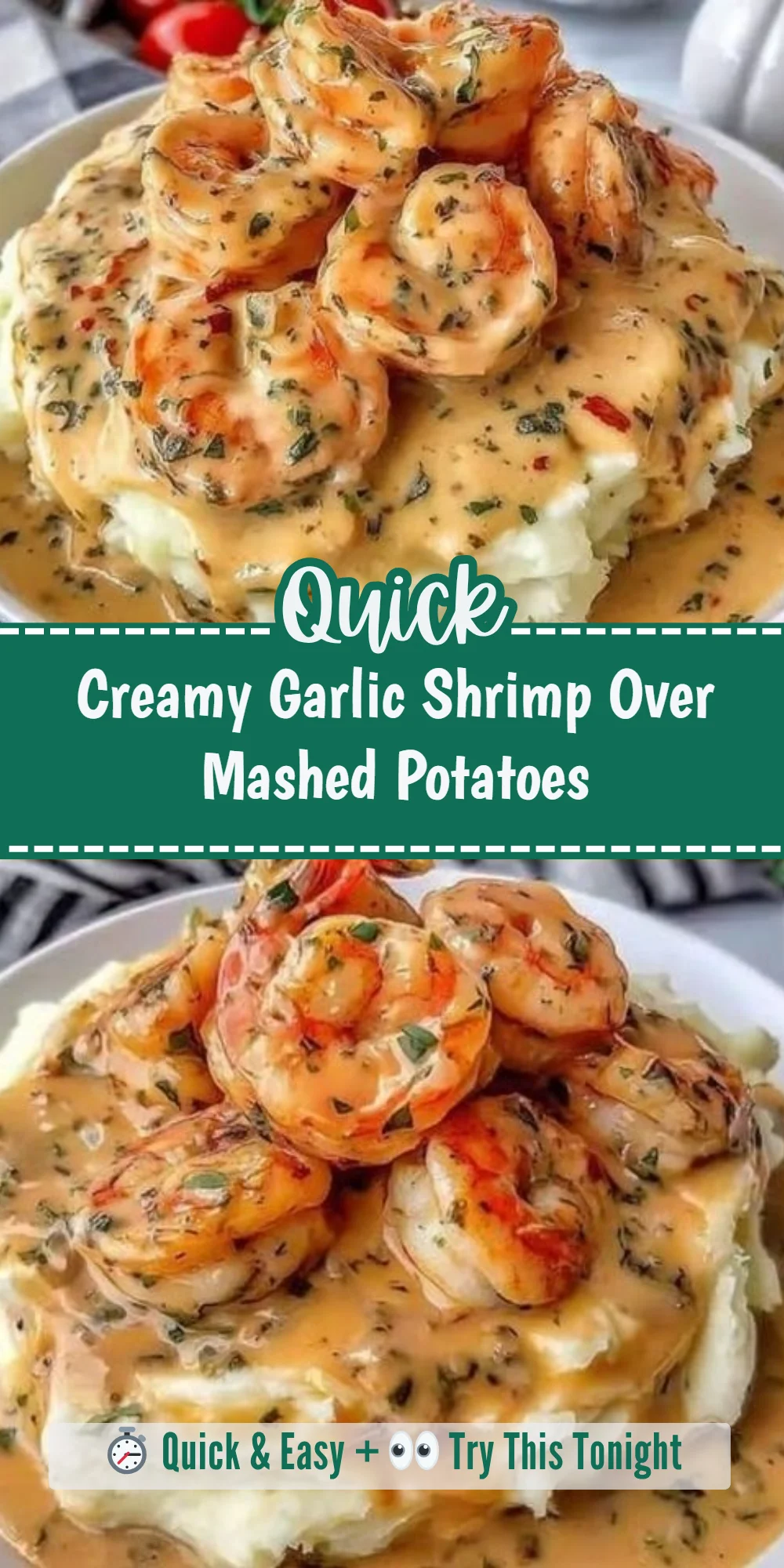 Creamy Garlic Shrimp Over Mashed Potatoes
