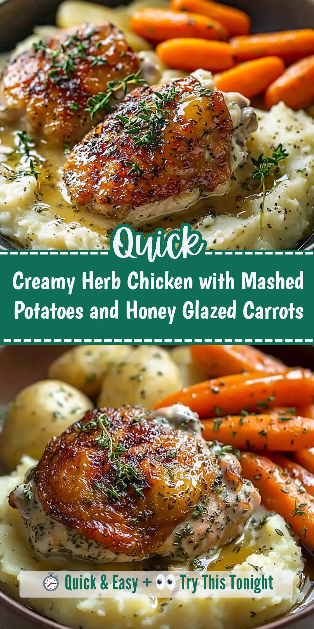 Creamy Herb Chicken with Mashed Potatoes and Honey Glazed Carrots