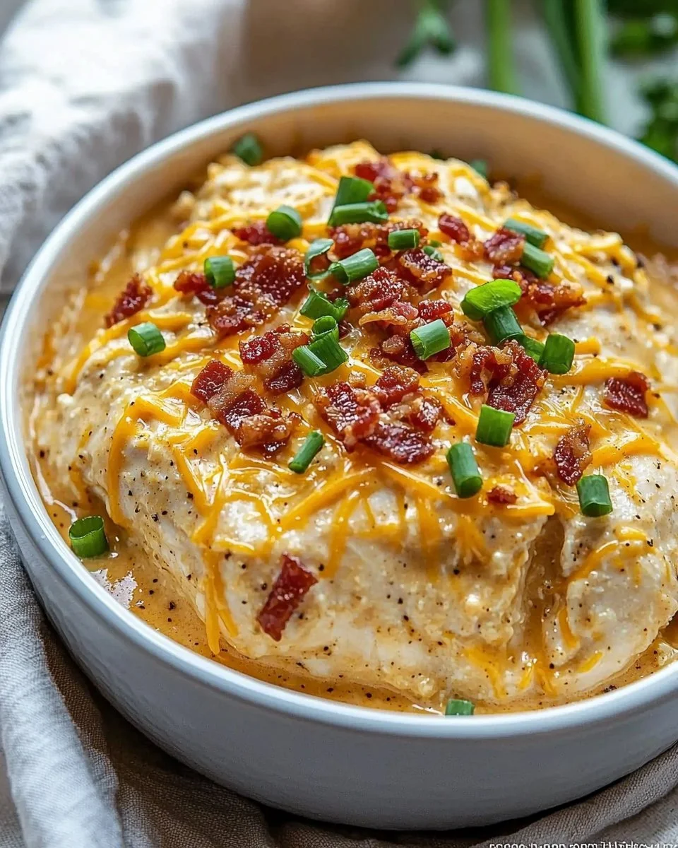 Crock Pot Crack Chicken garnished with green onions in a bowl