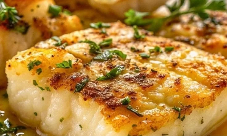 Juicy garlic butter baked cod ready for dinner.