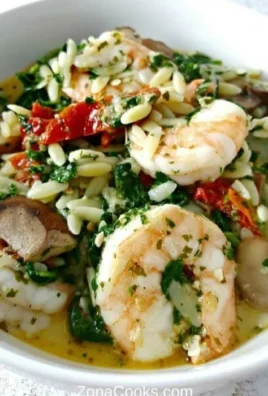 Delicious Garlic Orzo Tuscan Shrimp with fresh herbs and spices