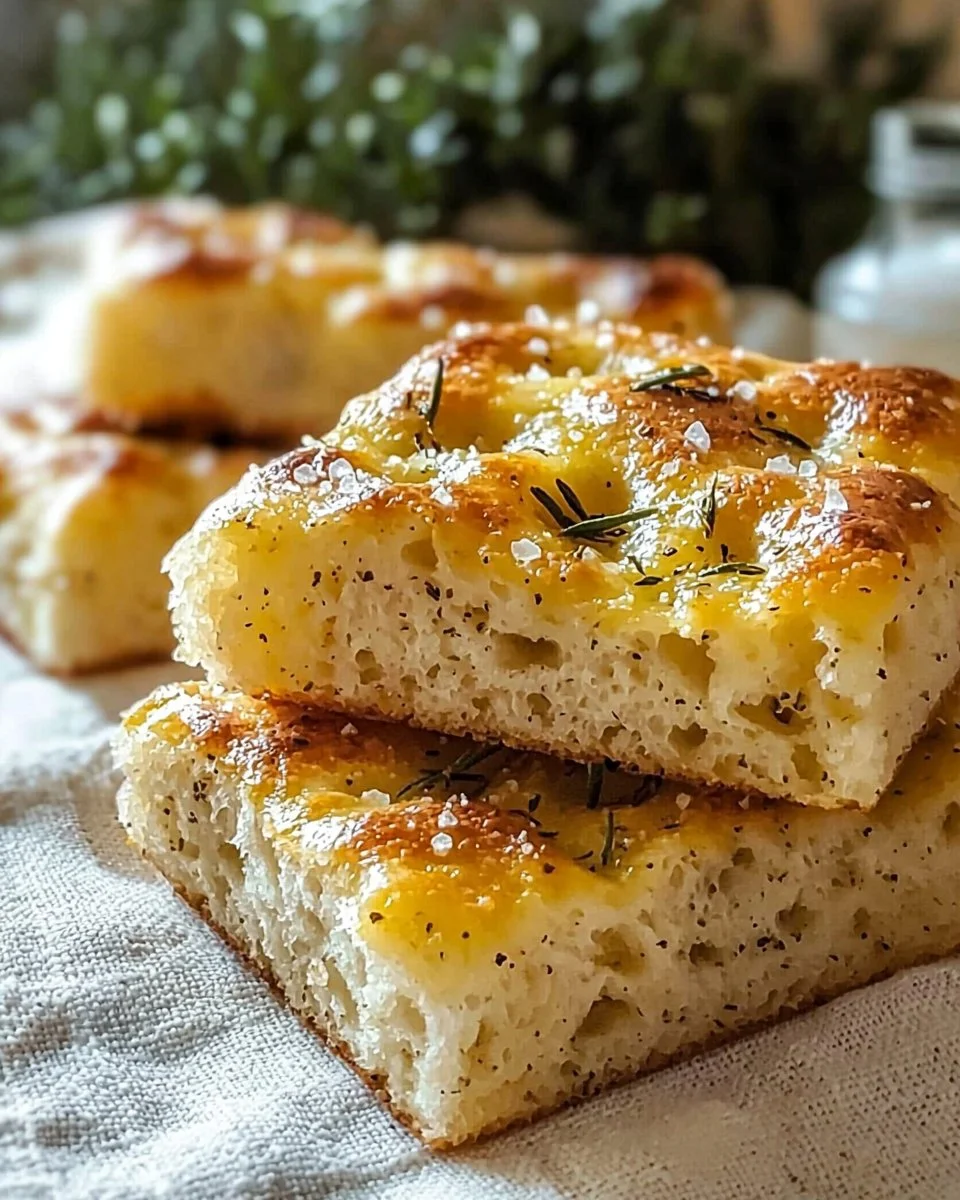 Freshly baked gluten-free focaccia bread topped with herbs and olive oil