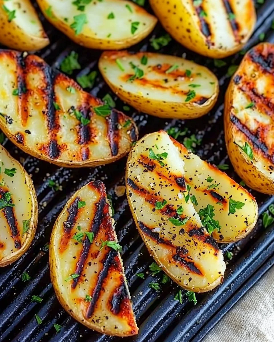 Delicious grilled potatoes served on a plate at a summer barbecue