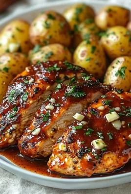 Honey BBQ Chicken served with Garlic Parmesan Potatoes on a plate