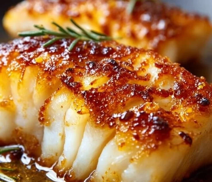 Delicious Honey Garlic Cod served on a plate garnished with herbs