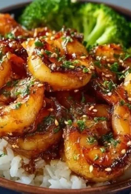 Delicious honey garlic shrimp served in a bowl with vegetables and rice