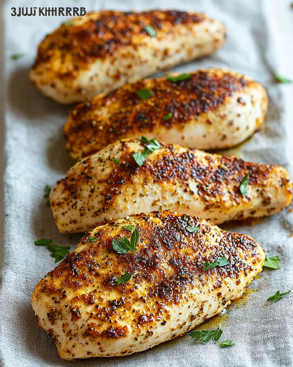 Juicy baked chicken breast cooked in 30 minutes, served with vegetables.