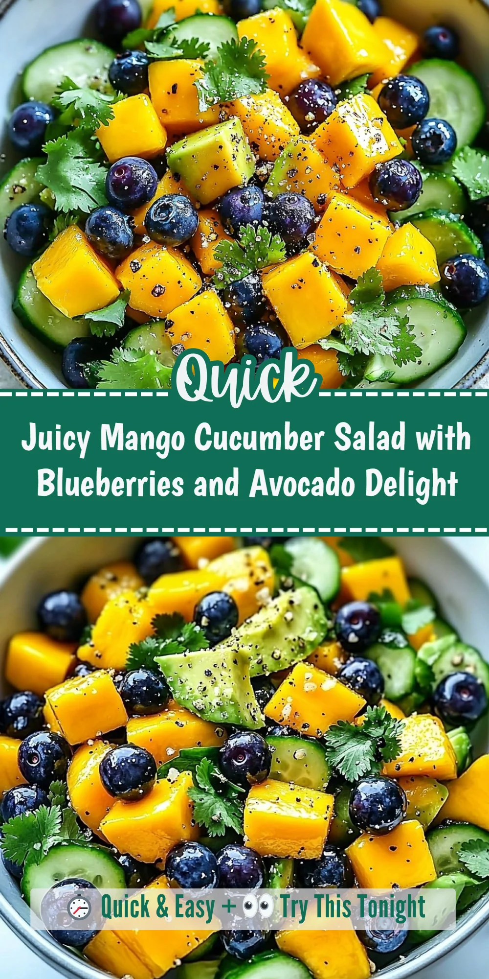 Juicy Mango Cucumber Salad with Blueberries and Avocado Delight