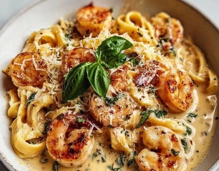 Delicious Marry Me Shrimp Pasta served in a bowl with fresh herbs