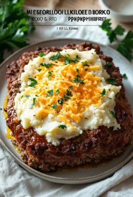 Delicious meatloaf served with mashed potatoes and melted cheese