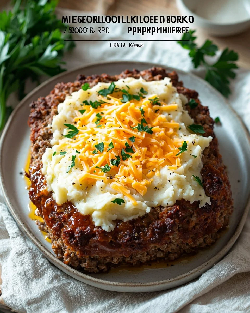 Delicious meatloaf served with mashed potatoes and melted cheese