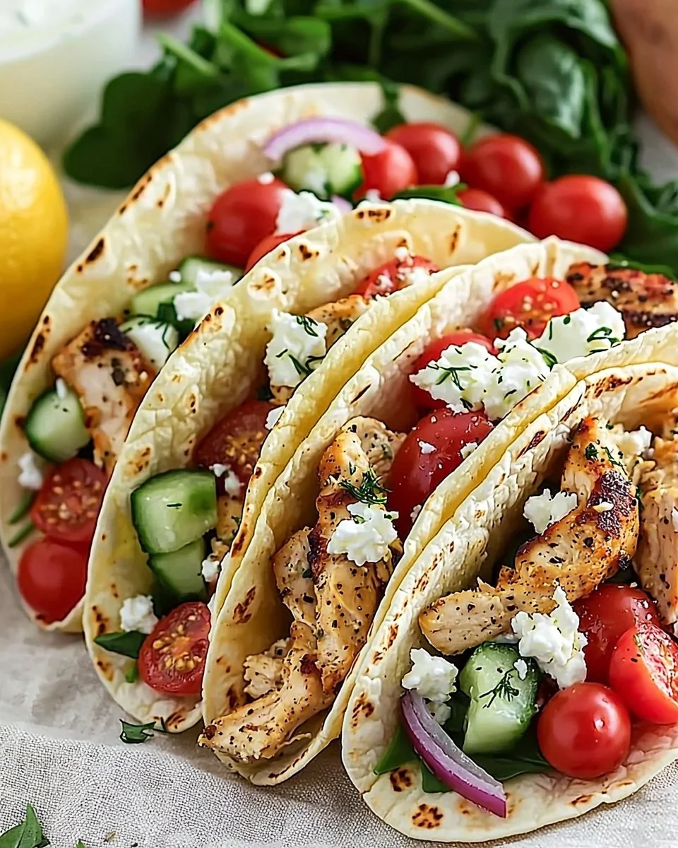 Delicious Mediterranean Chicken Tacos featuring fresh ingredients and spices.