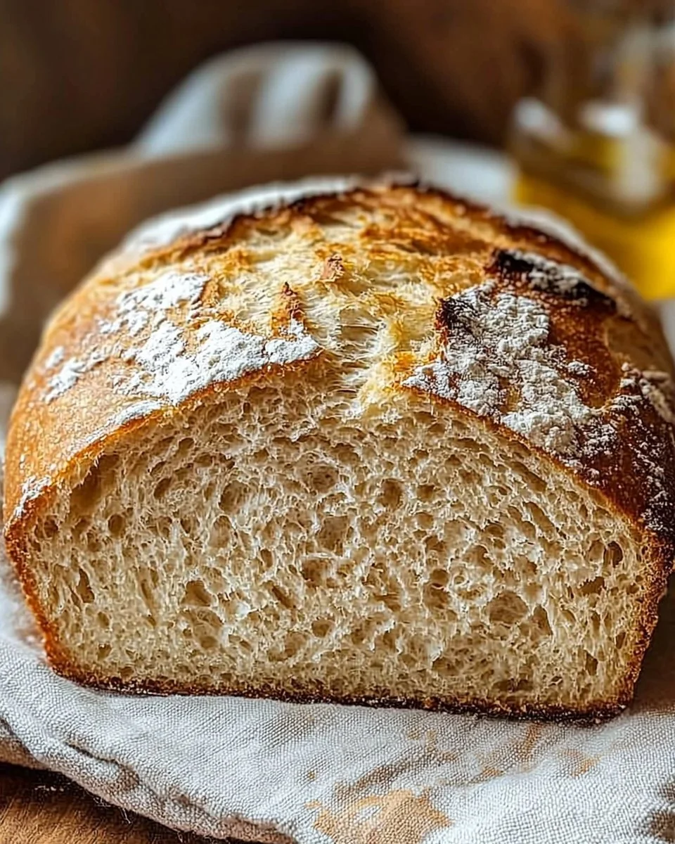 Loaf of no knead gluten free bread fresh out of the oven