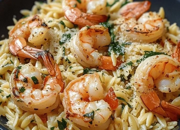 One Pan Parmesan Orzo with Shrimp