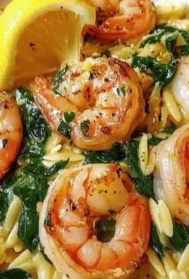 Shrimp Orzo in Lemon Garlic Sauce served in a bowl with fresh herbs