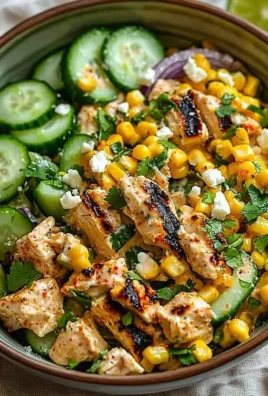 Creamy Cucumber Chicken Salad with Street Corn on a plate