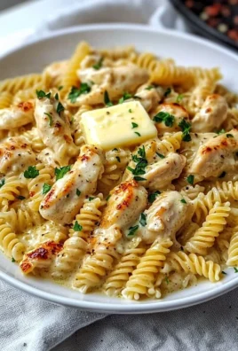 Plate of creamy garlic parmesan chicken pasta with herbs and cheese