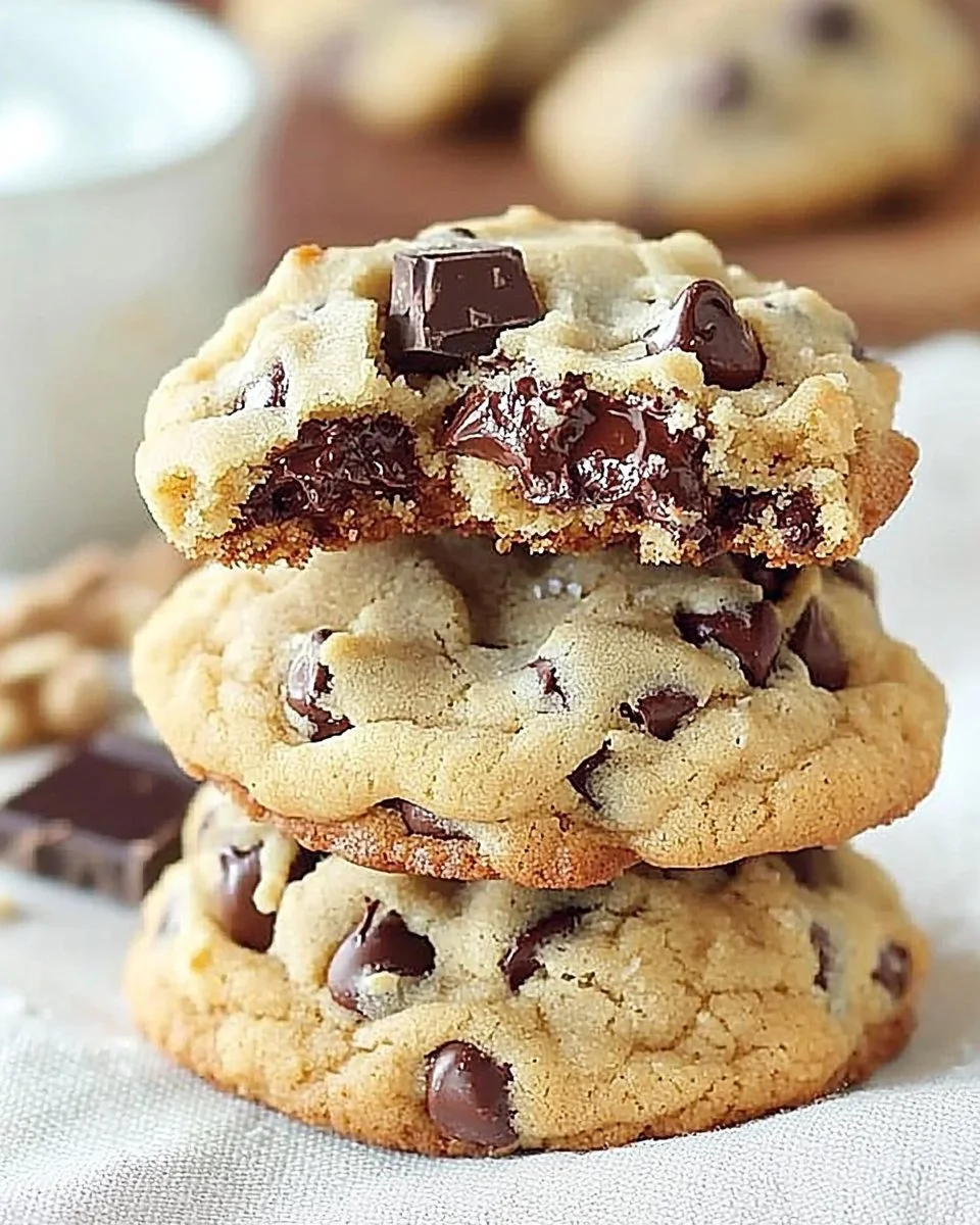 Ultra thick and chewy chocolate chip cookies on a plate