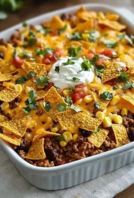 Delicious walking taco casserole served in a dish with toppings