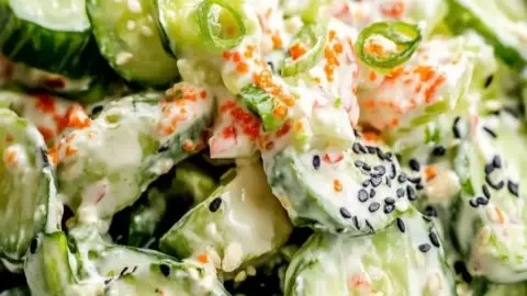 California Roll Cucumber Salad in a bowl with fresh ingredients