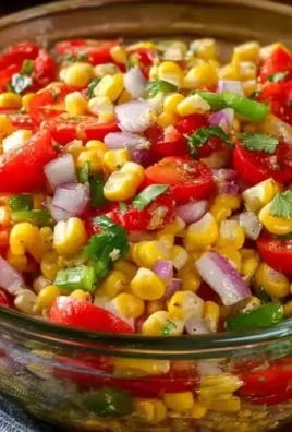 Fresh summer corn salad with colorful vegetables and herbs