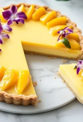 Delicious and creamy Mango Curd Tart served on a white plate