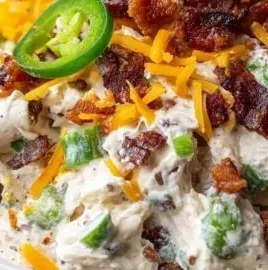 Delicious jalapeno popper chicken salad with spicy peppers and creamy dressing