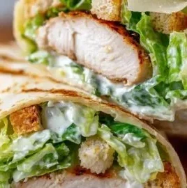 Ultimate Chicken Caesar Wraps served with crisp lettuce and creamy dressing