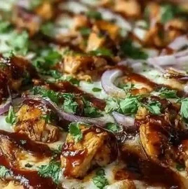 Delicious BBQ Chicken Flatbread Pizza topped with barbecue sauce and fresh ingredients
