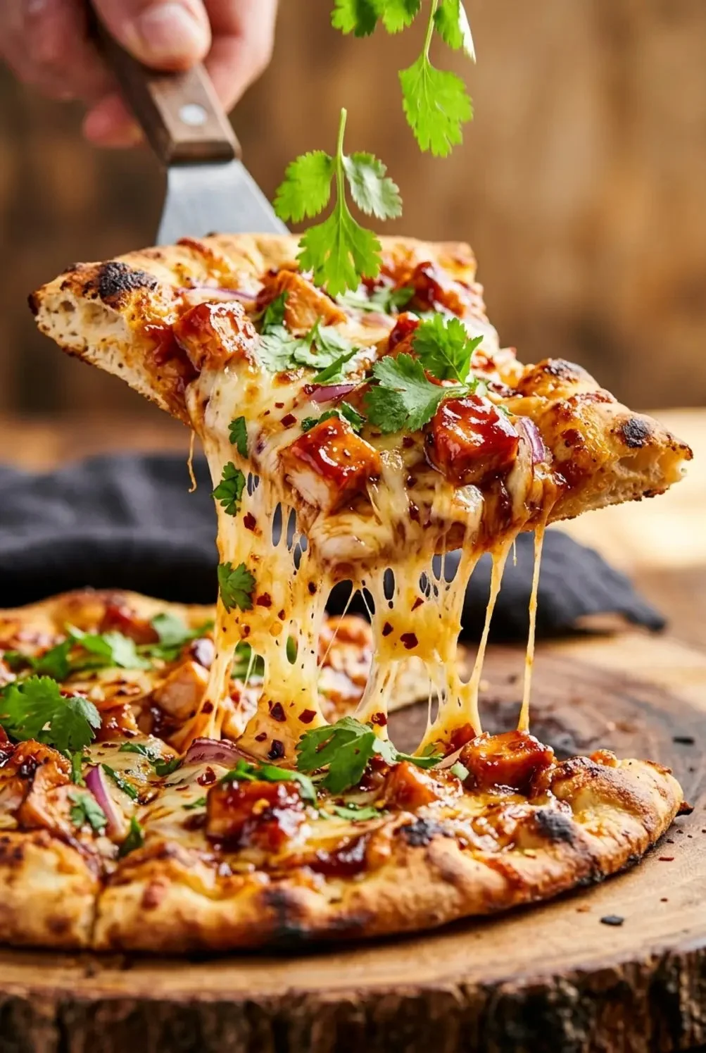 BBQ Chicken Flatbreads topped with fresh ingredients and served on a white plate