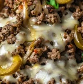 Best Ground Beef Philly Cheesesteak sandwich with cheese and toppings