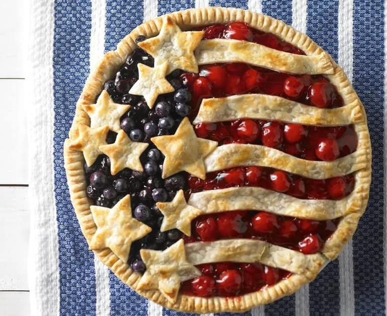 Deliciously baked Cherry Blueberry Pie with fresh cherries and blueberries.