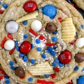 Delicious kitchen sink cookies with various ingredients ready for a cookout