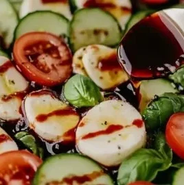 Cool Cucumber Caprese Salad with fresh ingredients and vibrant colors