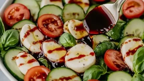 Cool Cucumber Caprese Salad with fresh ingredients and vibrant colors