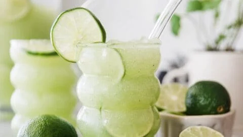 Refreshing Crazy Limeade Slush with vibrant green color and ice