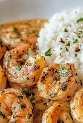 Creamy garlic shrimp served on a plate with herbs and spices