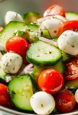 Cucumber Caprese Salad with mozzarella, tomatoes, and basil served on a plate