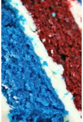 Fourth of July Layer Cake decorated with red, white, and blue icing and stars.