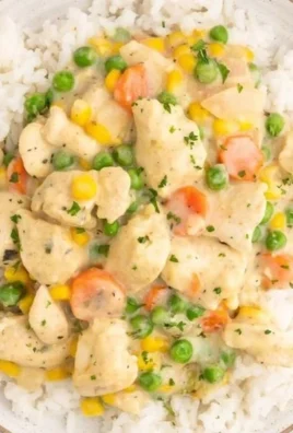 A delicious high protein crustless chicken pot pie served in a bowl.