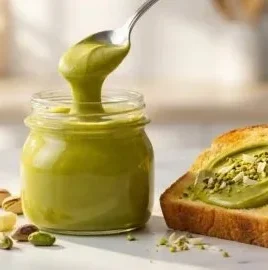 Homemade pistachio cream spread on toast