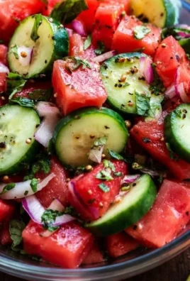 Mexican watermelon cucumber salad with fresh ingredients served in a bowl